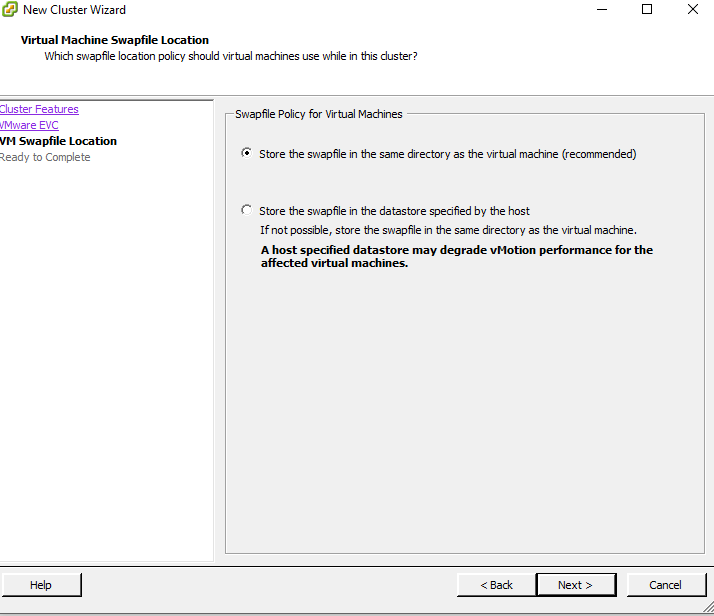 VM Swap File Location Window