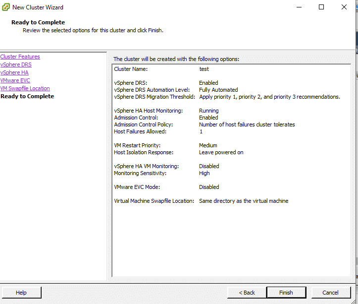 Complete Cluster Setup Window