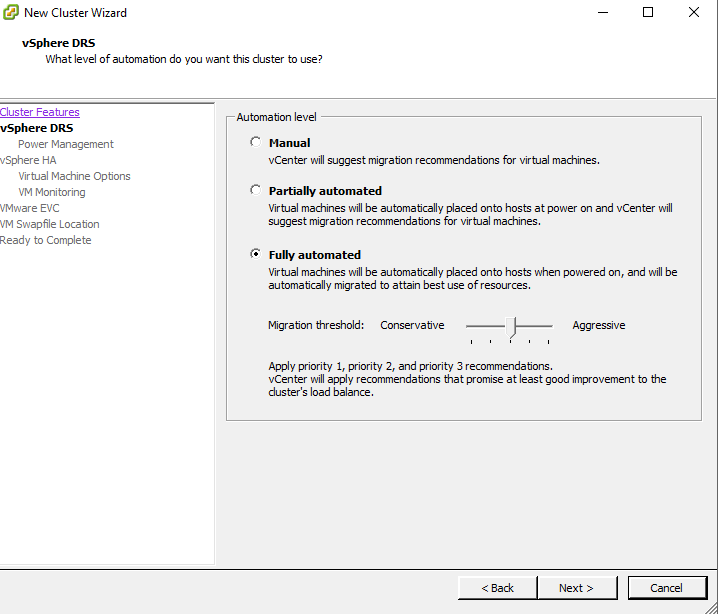 vSphere DRS Automation Levels