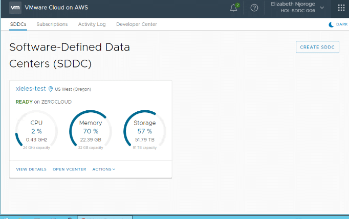 SDDC Default management page