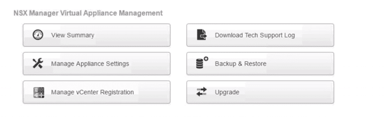 NSX Manager Virtual Appliance Management Window