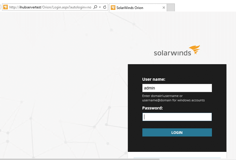 SolarWinds Orion Login page