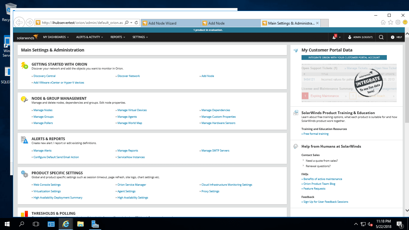 Mains Settings and Administration