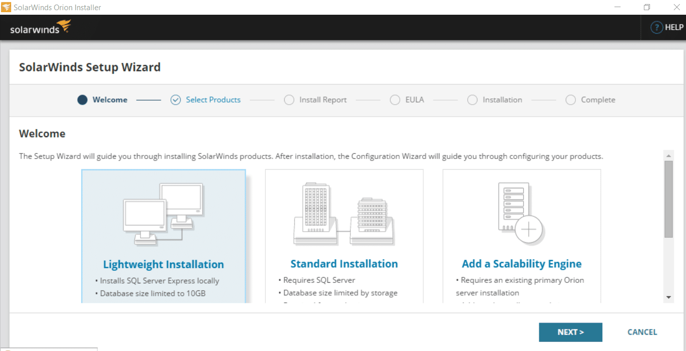 SolarWinds Setup Wizard