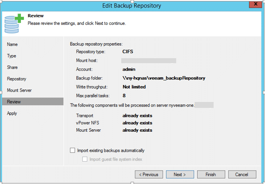 Review Backup repository details