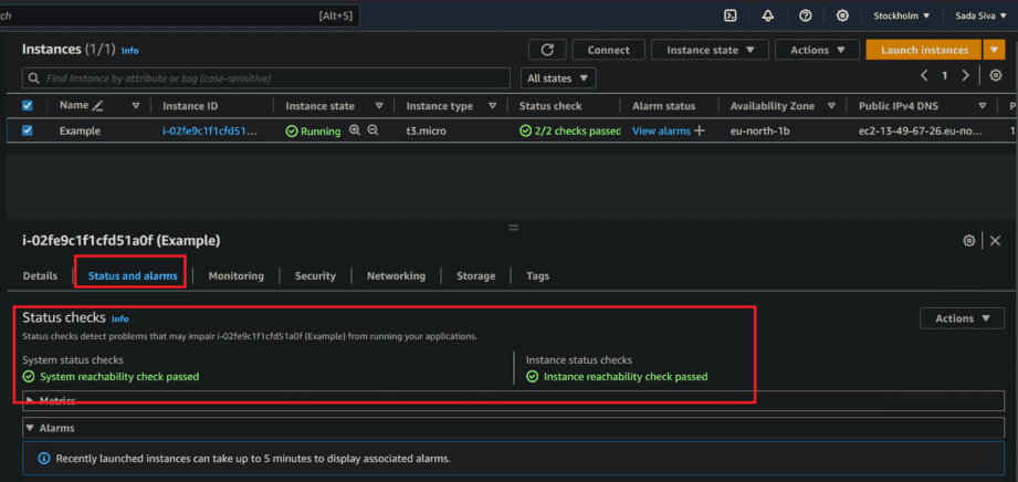 aws instance reachability